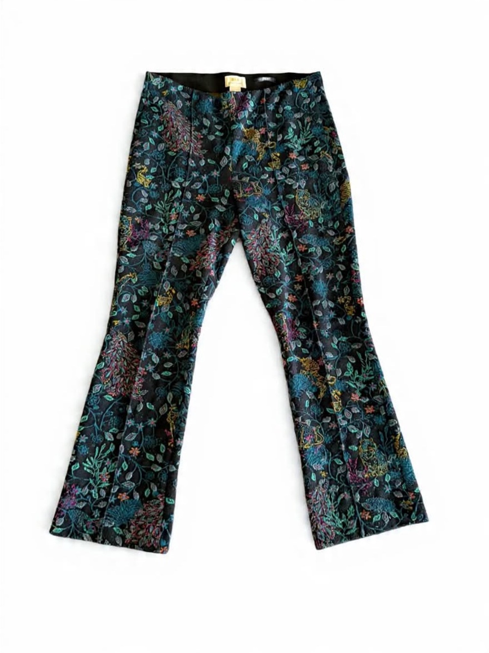 Anthropologie Black Floral Jacquard Flare Pants